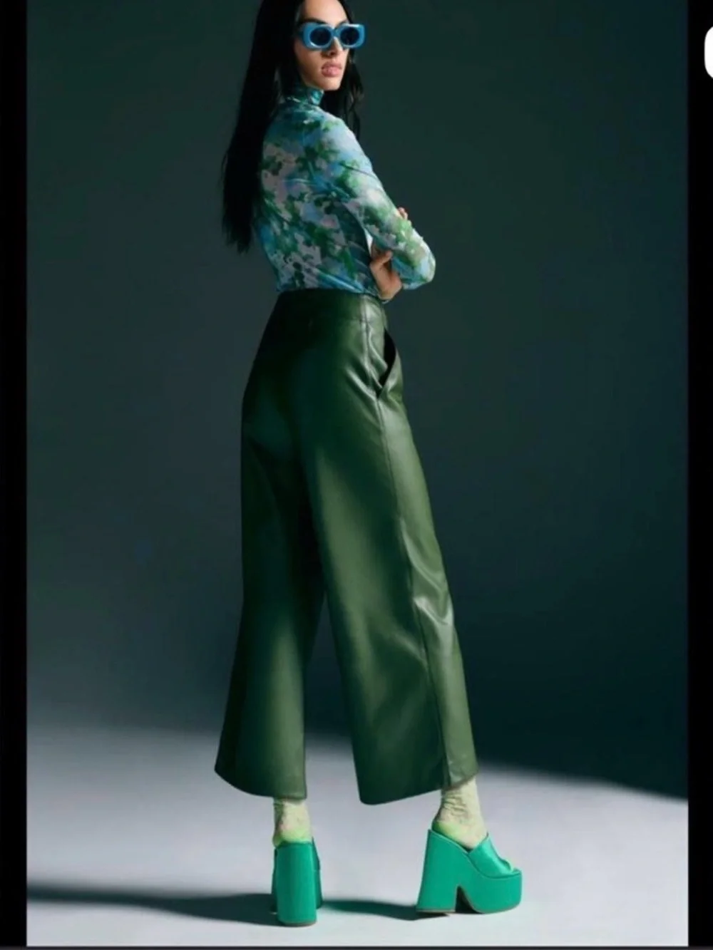 Maeve X Anthropologie Green wide Leg Green Pants - Picture 2 of 5